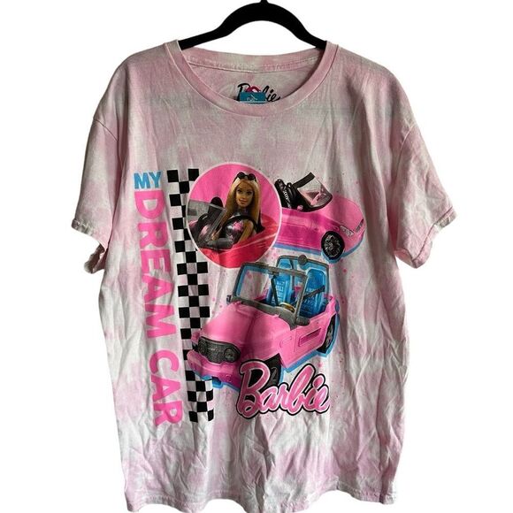 NWT Women’s Teens Barbie Short Sleeve Tee Short Top Tie Dye Pink Dream Car - 1XL - Picture 2 of 6